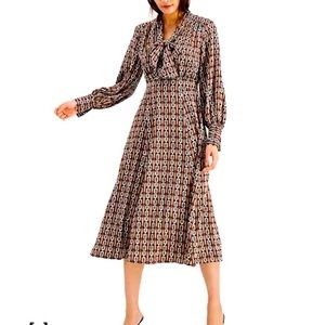 INC Chain Print Long Sleeve Midi Dress